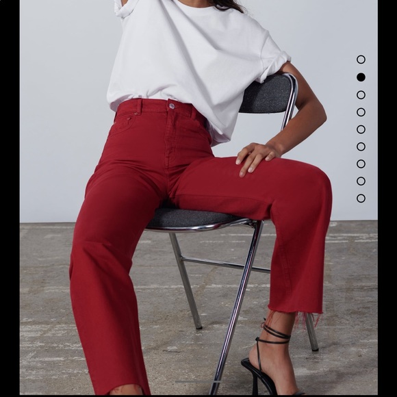 zara 90s full length jeans - zara red fared jeans - red 90s zara - Picture 8 of 8